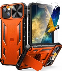 Phone Case Design for iPhone 13 iPhone14 Case with Stand: iPhone 13 iPhone14 Cover with Kickstand | Shockproof Military Grade Protective Cell Phone Case | TPU Durable Rugged Bumper Textured Matte Hybrid Design Orange