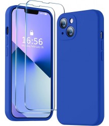 Phone Case Design Compatible with iPhone 13 Case, Premium Silicone Upgraded [Camera Protection] [2 Screen Protectors] [Soft Anti-Scratch Microfiber Lining] Phone Case for iPhone 13 6.1 inch - Klein Blue A-Hot Pink