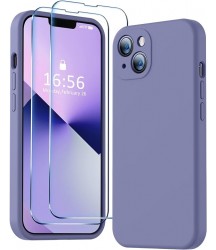 Phone Case Design Compatible with iPhone 13 Case, Premium Silicone Upgraded [Camera Protection] [2 Screen Protectors] [Soft Anti-Scratch Microfiber Lining] Phone Case for iPhone 13 6.1 inch - Lavender Grey White