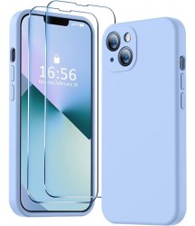 Phone Case Design Compatible with iPhone 13 Case, Premium Silicone Upgraded [Camera Protection] [2 Screen Protectors] [Soft Anti-Scratch Microfiber Lining] Phone Case for iPhone 13 6.1 inch - Light Blue Light Blue