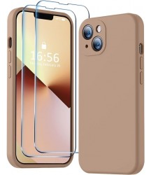 Phone Case Design Compatible with iPhone 13 Case, Premium Silicone Upgraded [Camera Protection] [2 Screen Protectors] [Soft Anti-Scratch Microfiber Lining] Phone Case for iPhone 13 6.1 inch - Light Brown Light Brown