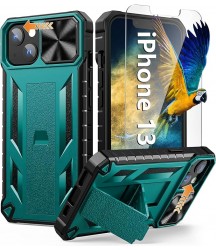 Phone Case Design for iPhone 13 iPhone14 Case with Stand: iPhone 13 iPhone14 Cover with Kickstand | Shockproof Military Grade Protective Cell Phone Case | TPU Durable Rugged Bumper Textured Matte Hybrid Design Bean Green