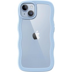 Phone Case Design  Cute Case for iPhone 14 6.1-Inch, Wave Frame Curly Shape Shockproof Phone Cover for Women and Girls, Clear Hard PC Back Blue 