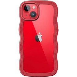 Phone Case Design  Cute Case for iPhone 14 6.1-Inch, Wave Frame Curly Shape Shockproof Phone Cover for Women and Girls, Clear Hard PC Back Red 