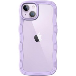 Phone Case Design  Cute Case for iPhone 14 6.1-Inch, Wave Frame Curly Shape Shockproof Phone Cover for Women and Girls, Clear Hard PC Back Purple 
