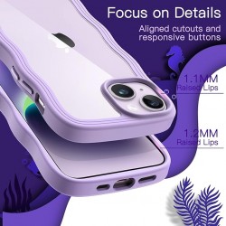 Phone Case Design  Cute Case for iPhone 14 6.1-Inch, Wave Frame Curly Shape Shockproof Phone Cover for Women and Girls, Clear Hard PC Back Purple 