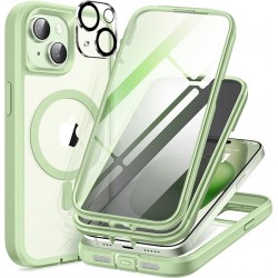 TIESZEN Magnetic for iPhone 15 Case Compatible with Magsafe Dustproof Design Built-in 9H HD Tempered Glass Screen Protector  Privacy Screen Protector  2X Camera Lens Protector Mint Green
