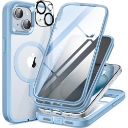 TIESZEN Magnetic for iPhone 15 Case Compatible with Magsafe Dustproof Design Built-in 9H HD Tempered Glass Screen Protector  Privacy Screen Protector  2X Camera Lens Protector Sky Blue